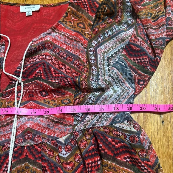 UMGEE Size L DRESS Tassel Tie Front Red Aztec Mix Print Babydoll  BOHO - Picture 8 of 11
